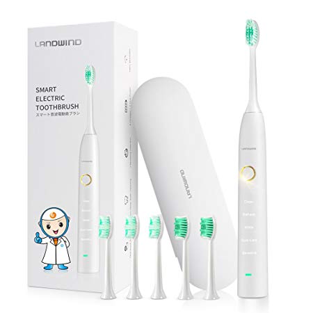 Electric Toothbrush, Electric Toothbrush with Case 5 Electric Toothbrushes Replacement Brush Heads for 15 Months Use & 1 Travel Case 4 Charges a Year FDA Approved Rechargeable & IPX7 Waterproof-White