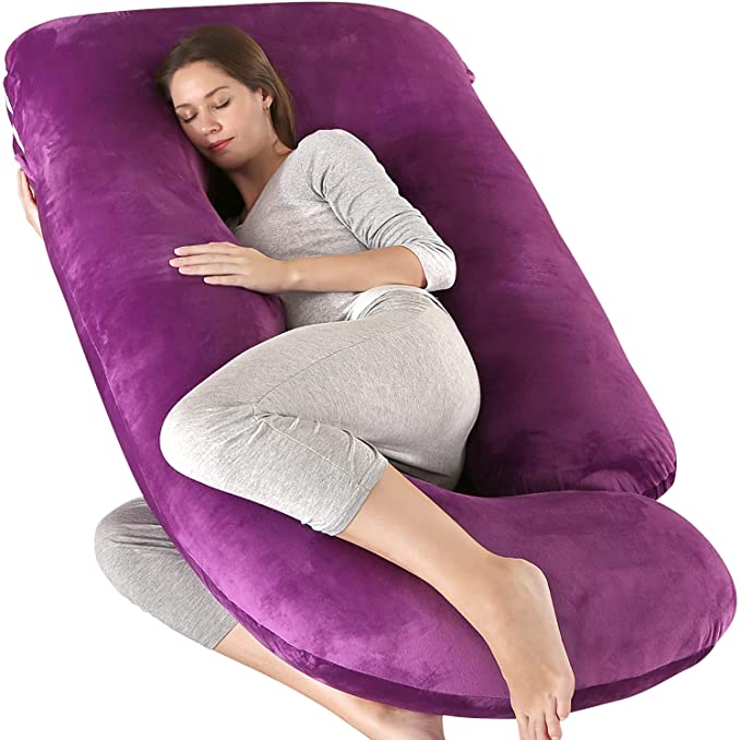 Elover Pregnancy Pillow U-Shaped Full Body Maternity Support Pillow for Pregnant Women with Replaceable and Washable Velvet Cover Size 60" (Dark Purple,Velvet)