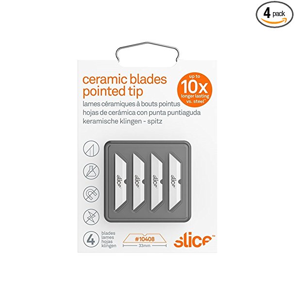 Slice 10408 Replacement Ceramic Blades with Pointed Tip for Slice Cutters, Stays Sharp up to 10x Longer Than Steel Blades