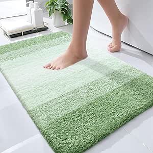 OLANLY Bathroom Rug Mat 30x20, Extra Soft and Absorbent Microfiber Bath Rugs, Non-Slip Plush Shaggy Bath Carpet, Machine Wash Dry, Bath Mats for Bathroom Floor, Tub and Shower, Sage Green