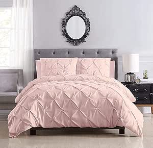 Pinch Pleated Duvet Cover Blush Pinch 3 Piece Duvet Cover Full/Queen Size (90" x 90") Inch 100% Cotton 800 TC with Zipper Closure & Corner Ties for Luxury Duvet Cover