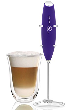 Handheld Coffee / Milk Frother by Morhet Stainless Steel Whisk-Electric Battery Operated Home Foam Maker Homemade Milkshake Whipped Cream Powdered Chocolate Beverage Protein Drink Mixer - Purple