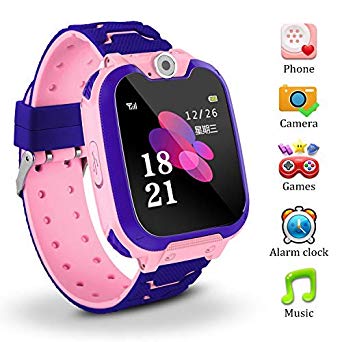 Kids Smart Watch for Children Girls Boys Digital Watch with Anti-Lost SOS Button GPS Tracker Smartwatch Great Gift for Children Pedometer Smart Wrist Watch for iOS Android (S10-2 Pink)