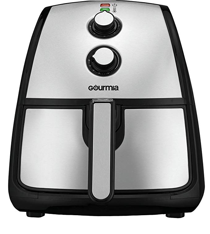 Gourmia GAF560 360° Turbo Air Fryer - Adjustable 60 Minute Timer & 400 Degree Temperature Dials - Removable Basket - No Oil Fat Free Healthy Frying - 5 Qt Capacity -1500W- Stainless Steel - Bonus Recipe Book Included