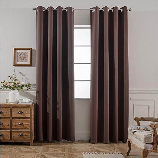 Yakamok Blackout Room Darkening Insulated Grommet Panels Window Curtains with 2 Tie Backs (Set of 2, Chocolate Brown, 52 x 96 Inch)