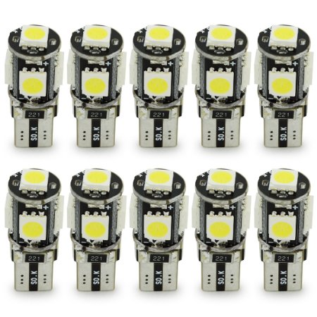 Safego T10 Canbus LED White Car Light Bulbs T10 W5w 5 SMD 5050 Super Bright 194 168 2825 Wedge LED Car Lights Source Replacement Bulbs Side Map Interior Lamps Canbus-T10-5SMD-5050W-10