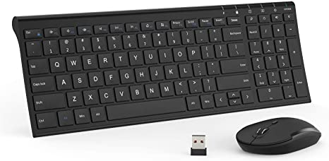 iClever GK03 Wireless Keyboard and Mouse Combo - 2.4G Portable Wireless Keyboard Mouse, Rechargeable Battery Ergonomic Design Full Size Slim Thin Stable Connection Adjustable DPI, Black