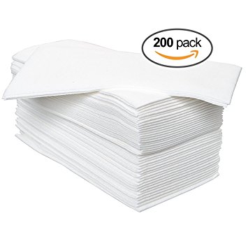 200 Pack - California Home Goods Linen-Feel Disposable Guest Hand Towels, 12" x 17" Unfolded, Soft Cloth-Like Absorbent Paper Napkins for Dinners, Parties, Weddings, Bathrooms, White, Set of 200