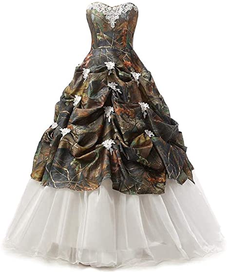 Chupeng Women's Appliques Camouflage Satin Wedding Bridal Dresses Prom Quinceanera Ball Gowns Plus Size