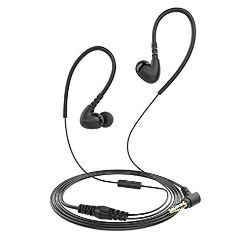 AUKEY Wired Headphones in Ear Headset with Microphone and Safe Earhook Design for Samsung, HTC, iPhone, Other Smartphone and MP3 Player 3.5mm, etc (EP-C7, Black)