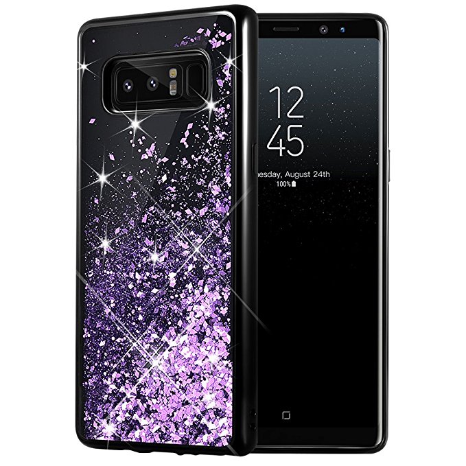 Galaxy Note 8 Case, Caka Galaxy Note 8 Glitter Case [Starry Night Series] Luxury Fashion Bling Flowing Liquid Floating Sparkle Glitter Girly TPU Bumper Case for Samsung Galaxy Note 8 - (Purple)