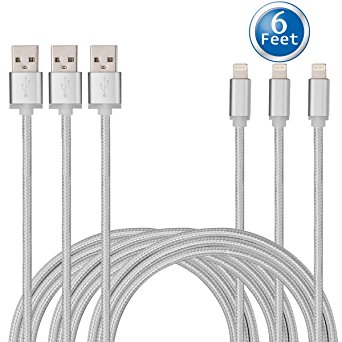 CE-Link Certified ( 3 Pack ) 6 Feet / 2 Meters Nylon Braided Lightning to USB Cord for iPhone iPad iPod