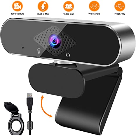 Webcam with Microphone for Desktop - Koviti Webcam 1080P with Privacy Cover, 110-Degree Wide View Angle, USB 2.0 Plug and Play, for Desktop, Laptop, Video Calling, Recording, Conferencing