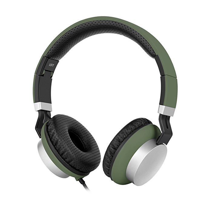 Gorsun High Definition Over Ear Headphones with Detailed Sound for Kids Boys Teens Adults, Tight Bass, Soft&Very Comfortable, Collapse for Ultra Portable, Mic and Volume on Tangle-free Cable (Army Green)