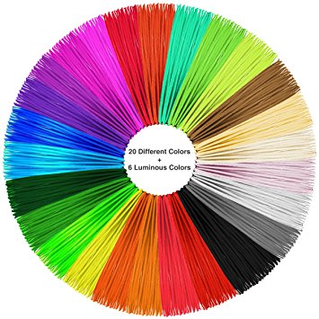 Kaotoer PLA 3D Pen Filament Refills 26 Colors- 1.75mm PLA 32 Feet Each Color 850 Linear Feet Includes 6 Glow in the Dark 4 Fluo Colors