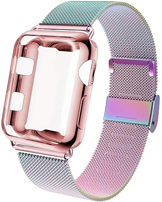 GBPOOT Compatible for Apple Watch Band 38mm 40mm 42mm 44mm with Screen Protector Case, Sports Wristband Strap Replacement Band with Protective Case for Iwatch Series 6/SE/5/4/3/2/1,40mm,Colorful