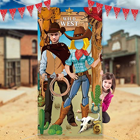 Western Party Decorations, West Cowboy Photo Booth Props, Large Fabric West Cowboy Photo Door Banner Background, Funny Western Games Supplies for Wild Western Cowboy Party, 6 x 3 Ft