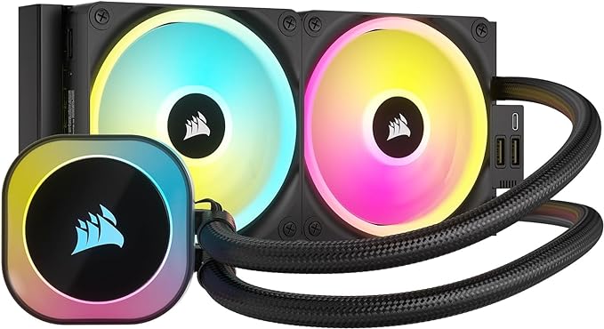 CORSAIR iCUE Link H100i RGB Liquid CPU Cooler - 240mm AIO - QX120 RGB Fans - Fits Intel® LGA 1700, AMD® AM5 - iCUE Link System Hub Included - Black