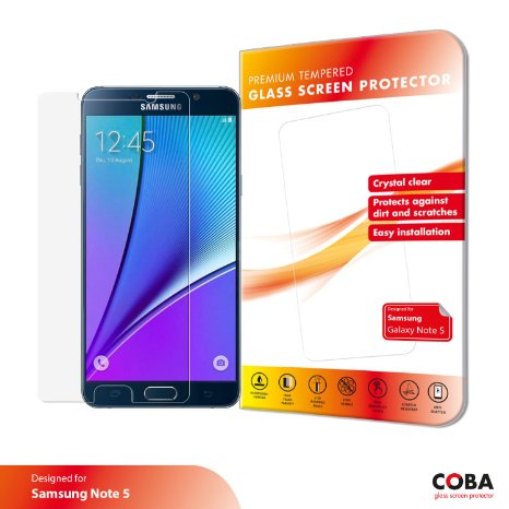 Samsung Galaxy Note 5 Screen Protector, Coba 0.3mm Tempered Glass Protector - Anti-Scratch, Fingerprint Free Oleophobic Coating, HD Ultra Clear (1 Pack, Lifetime Warranty)