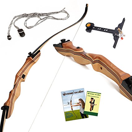 Takedown Recurve Bow and Arrow - 62" Recurve hunting bow 15-35lb draw back weight - Right and Left handed - Included Rest, Stringer Tool, Sight and Full assembly instructions -Keshes Archery