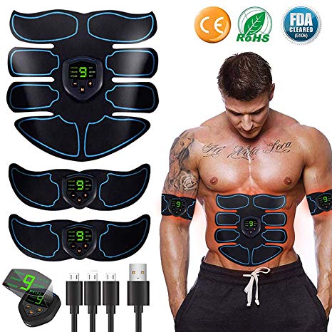 EGEYI Abs Trainer Fitness Training Gear, EMS Muscle Stimulator with LCD Display - USB Rechargeable Ultimate Abdominal Stimulator - 6 Modes & 10 Levels Portable Muscle Toner for Men&Women