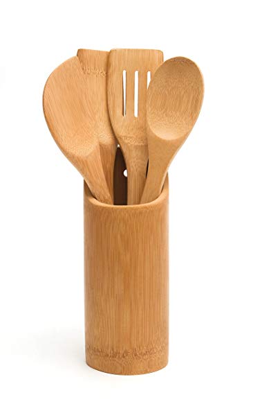 Lipper International 8828 Bamboo Wood Kitchen Tool Holder with 4 Tools, 3-1/4" x 3-1/4" x 8-3/4"