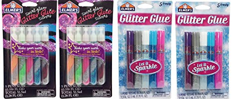 Elmer's Glitter Glue, Swirl Glam Silvers and Frosty Colors, 2 Packs of Each