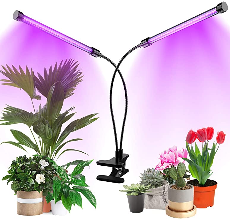 Plant Grow Light, LED Growing Lamp for Indoor Plants Red & Blue Spectrum, Indoor Plant Lights for Seedlings with Dual Heads, 3 Modes Timing (3/6/12 Hours), Brightness Adjustable Setting