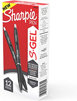 Sharpie S-Gel, Gel Pens, Medium Point (0.7mm), Black Ink Gel Pen, 12 Count