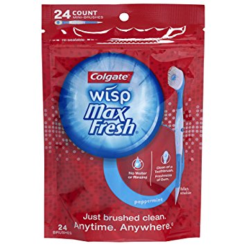 Colgate Max Fresh Wisp Disposable Mini Toothbrush, Peppermint - 24 Count (4 Pack)