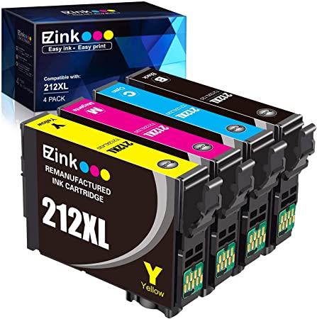 E-Z Ink (TM) Remanufactured Ink Cartridge Replacement for Epson 212 XL 212XL T212XL T212 to use with WF-2830 WF-2850 XP-4100 XP-4105 Printer (1 Black, 1 Cyan, 1 Magenta, 1 Yellow, 4 Pack)