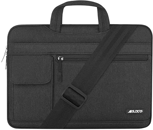 MOSISO Laptop Shoulder Bag Compatible with MacBook Air/Pro,13-13.3 inch Notebook,Compatible with MacBook Pro 14 inch 2021 2022 M1 Pro/Max A2442, Polyester Flapover Briefcase Sleeve Case, Black