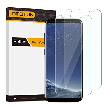 Samsung Galaxy S8 Screen Protector [2-Pack] - OMOTON [Cover Curved Edges] [Case Friendly] [High Responsivity] Wet Applied HD Screen Protector for Samsung Galaxy S8