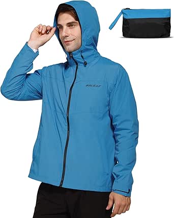 BALEAF Men's Waterproof Rain Jackets Outdoor Lightweight Hiking with Hooded Raincoat Breathable Outwear Travel