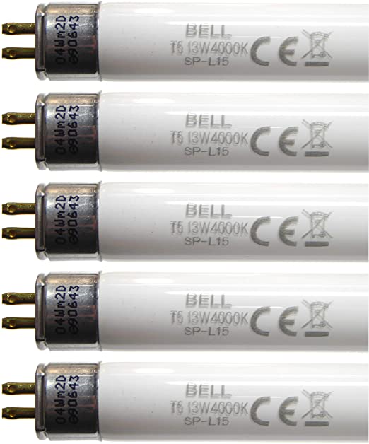 5 Pack of 13W T5 525mm 21" Fluorescent Tubes Cool White 4000k G5 Cap Bell Lighting 05412