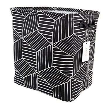 Homiak Geometry Theme Square Fabric Laundry Basket for Toy Storage Organizer, Shelves, Playroom Storage, Clothes Basket Container (Black)