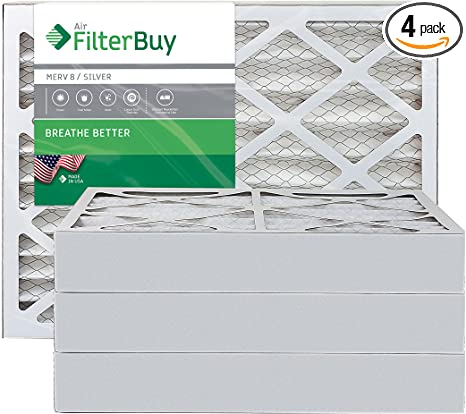 FilterBuy 18x24x4 MERV 8 Pleated AC Furnace Air Filter, (Pack of 4 Filters), 18x24x4 – Silver