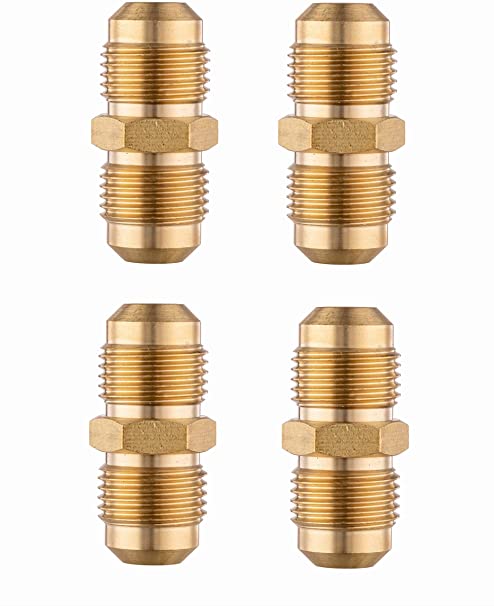 (Pack of 4) Brass Tube Coupler Pipe Flare Fitting Union Connector Gas Adapter 3/8" Male Flare x 3/8 Inch Male Flare