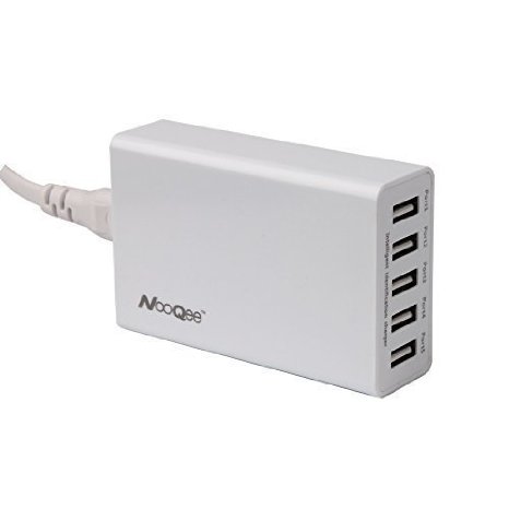 Charging Station,NooQee 5-Port 40W/8A Wall Charger High Speed USB Charger Desktop Charger USB Travel Charger with Smart charging for Apple iPhone 6s 6s Plus/6/5/5S, iPad, iPad Air, iPad mini, iPod, Samsung Galaxy series & Note series, GPS,and More (white)