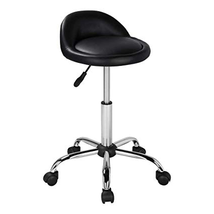 Yaheetech Height Adjustable Rolling Swivel Salon Stool Chair Hydraulic Ergonomic w/Backrest Wheels for Tattoo Massage Facial Spa Manicure Dentist Clinic,Black