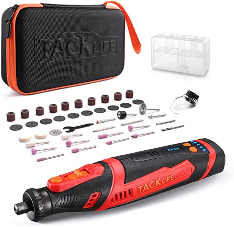 TACKLIFE Cordless Rotary Tool 8V Motor 2.0 Ah Li-ion Battery with 43 Accessories, Long Endurance Power,Perfect for Sanding, Grinding, Cutting,-RTD02DC-Red