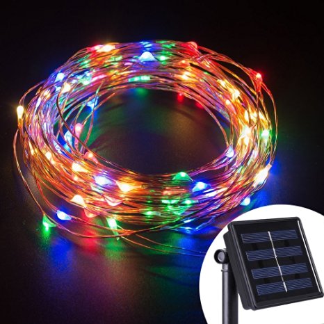 BMOUO Solar String Lights, 100LED 33ft Copper Wire Lights Waterproof Wire Rope Lights Ambiance Lighting for Outdoor Landscape Patio Garden Bedroom Camping Christmas Party Wedding (Multi color)