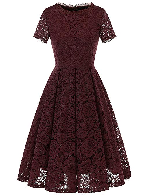 DRESSTELLS Women's Bridesmaid Vintage Tea Dress Floral Lace Cocktail Formal Swing Dress