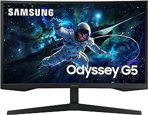 Samsung Ecran PC Odyssey G55C 27’’, 165Hz , 1ms, Dalle VA Incurvée 1000R, QHD : 2560x1440, 2500:1,HDR10, AMD FreeSync, Auto Source Switch  , Pied Ajustable, DisplayPort, HDMI