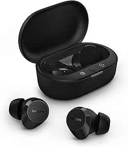 Philips TAT1209BK écouteurs intra-Auriculaires sans Fil - Petits Embouts, Bon Rapport qualité-Prix, Son Naturel avec Basses dynamiques, appels clairs et étui de Chargement de Poche - Noir