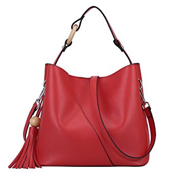 S-ZONE Women's Small Genuine Leather Top-handle Bag Urban Style Shoulder Bag Tassel Ladies Clutch Purse