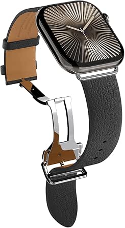 Spigen Enzo Genuine Leather Band Designed for Apple Watch Series 10 42mm, 9/8/7 41mm, SE2/SE/6/5/4 40mm, 3/2/1 38mm Band with D-buckle and Quick-release Buttons