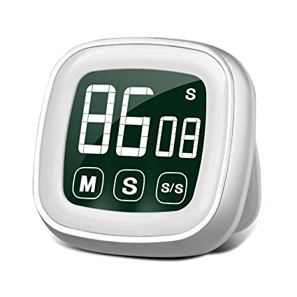 Kitchen Timer EMDMAK Touch Screen Digital Timer Count Down/Count Up with Loud Alarm Large Display Backlight Magnetic Back (White)
