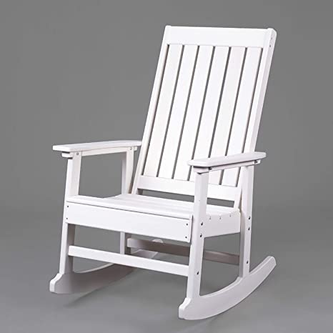 LAZZO Patio Rocking Chair, Large Recycled Plastic Rocker Chair, 1 Person Indoor & Outdoor Porch Rocking Chair for, Garden, Yard, Living Room, Entryway (White)