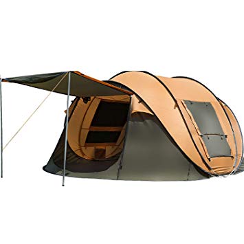 Hewolf Pop-up Tent【Waterproof Floor】【Anti Mosquito】【UV Protection】【2 Wide Screen Doors and 2 Screen Windows】 Camping Tent Suitable for Fair Weather and Drizzle Day